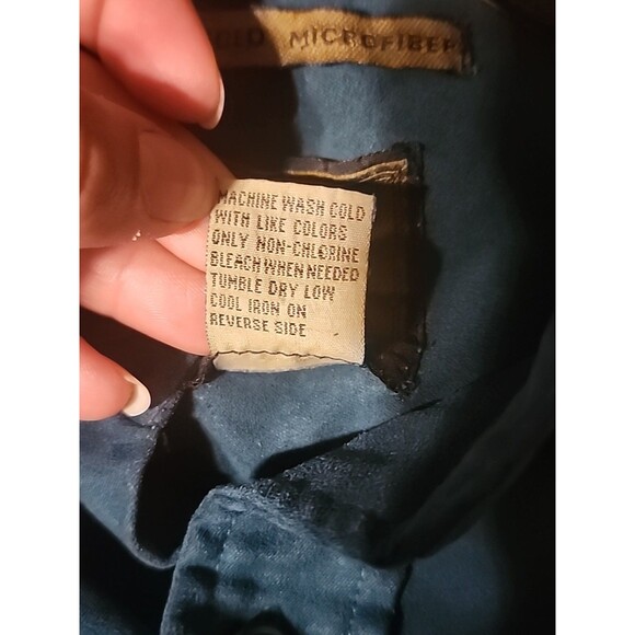 Bruno Men’s L Green Sueded Microfiber Button Up Shirt Long Sleeve Pockets - Picture 7 of 7